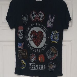 Lauren Moshi Black Graphic Tee with Red and White Accents